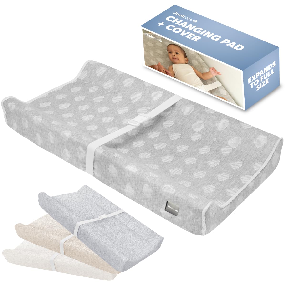 Jool Baby Serenity soft changing pad with cloud pattern gray top view for gentle, secure diaper changes