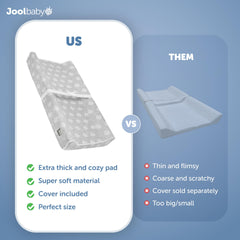 Jool Baby Serenity pad features hook and loop fastener for drill-free dresser attachment