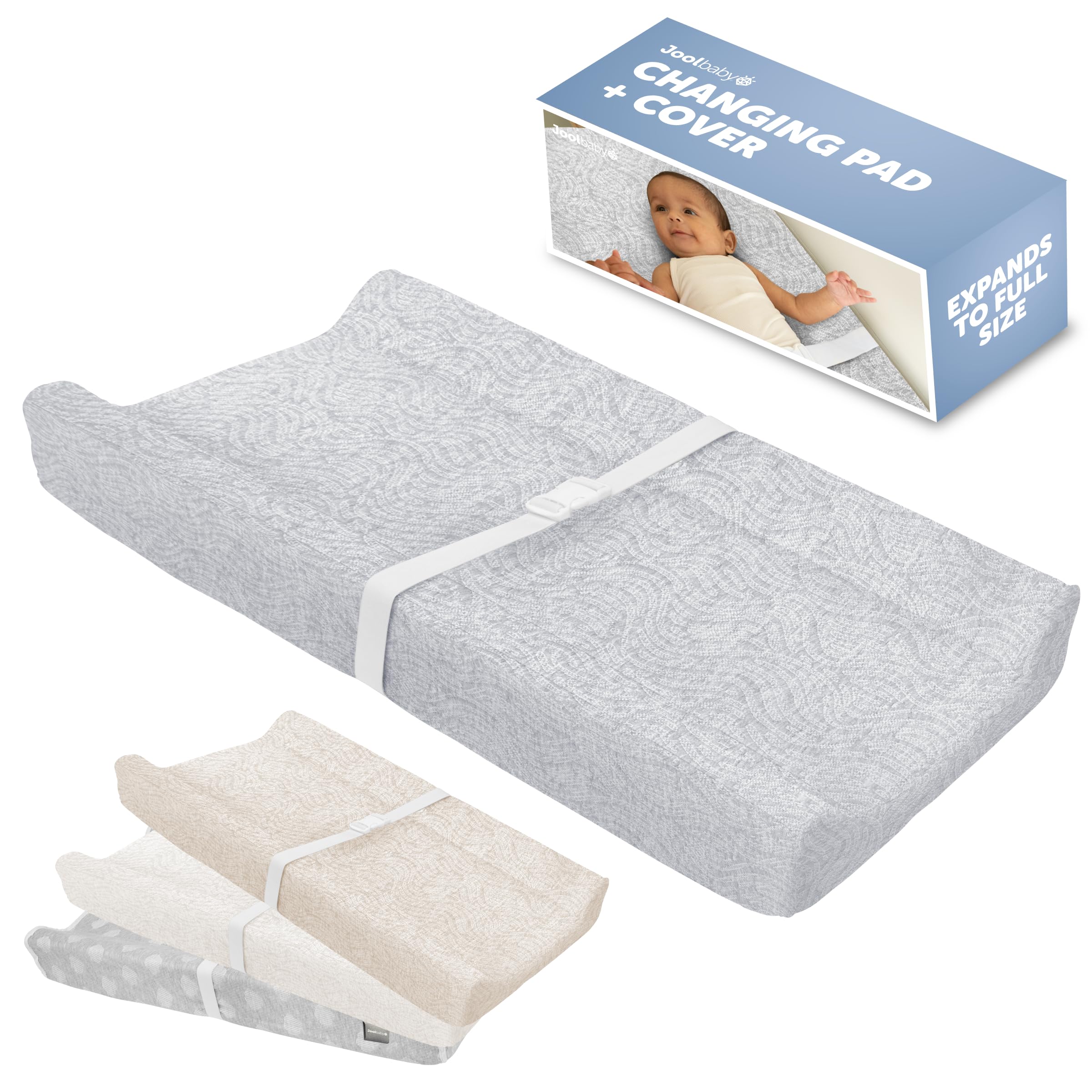 Jool Baby Serenity changing pad, wave gray pattern, top view for comfortable diaper changes