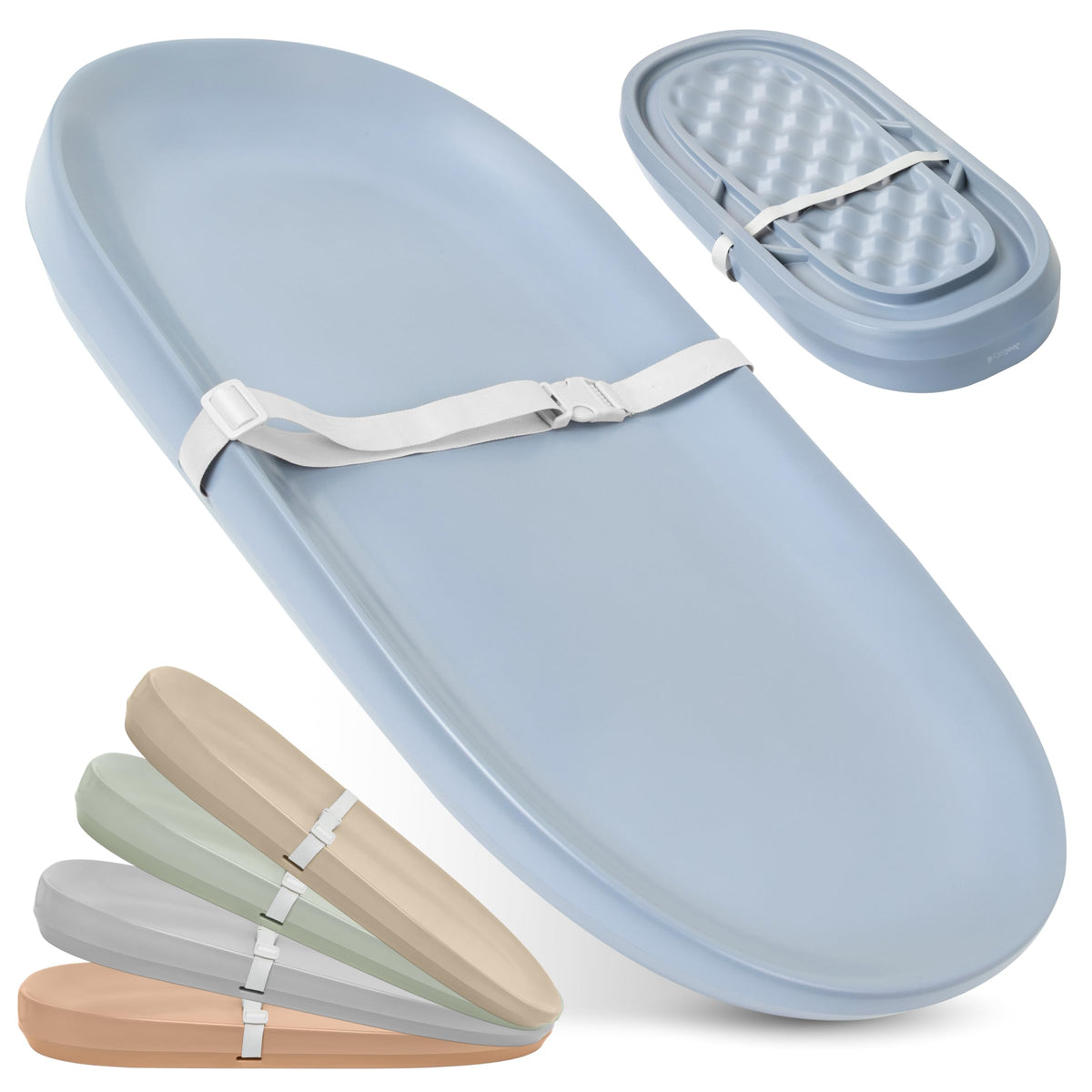 Jool Baby waterproof changing pad blue close-up surface for easy wipe cleaning.