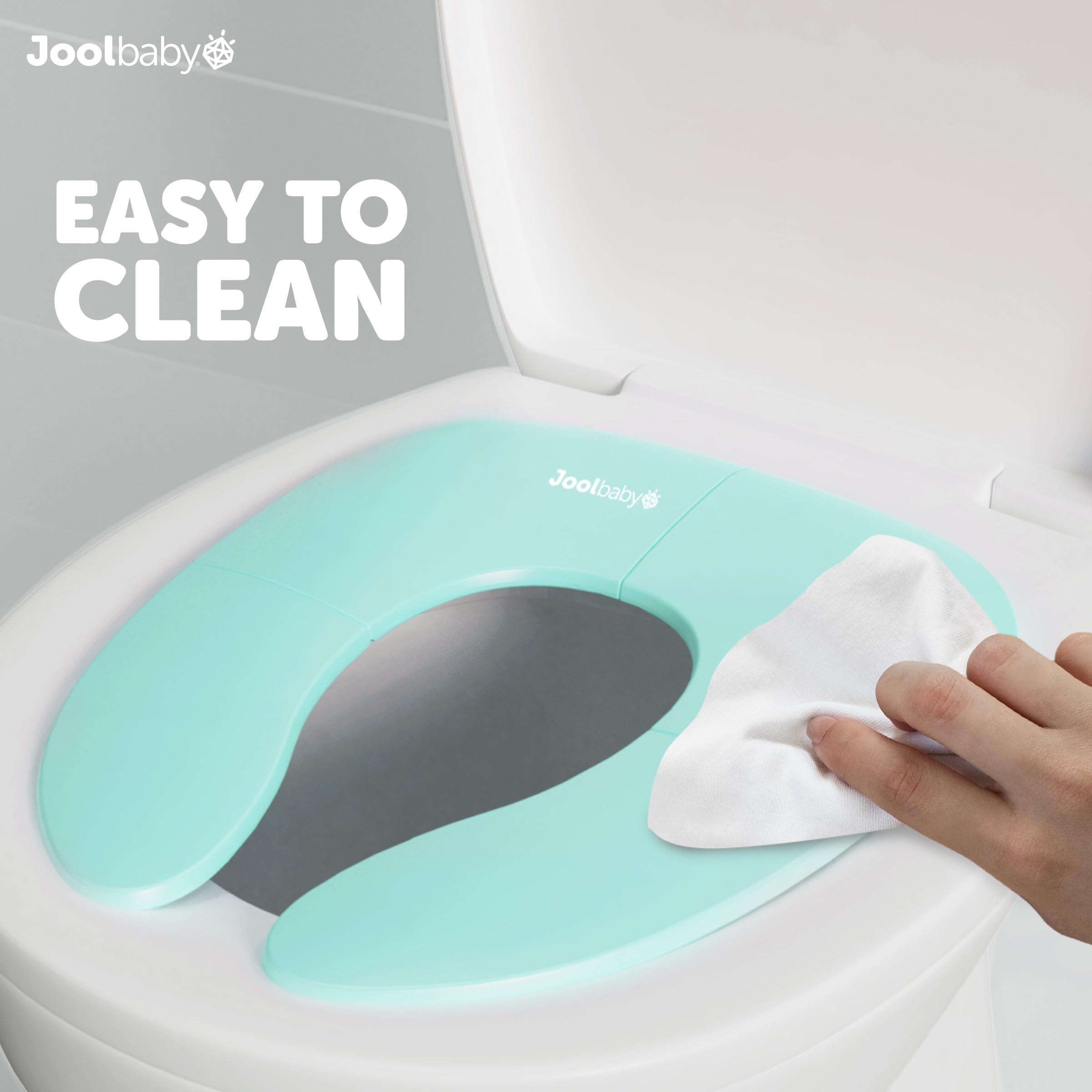 Jool Baby foldable potty seat cleans easily after use for quick cleanup.