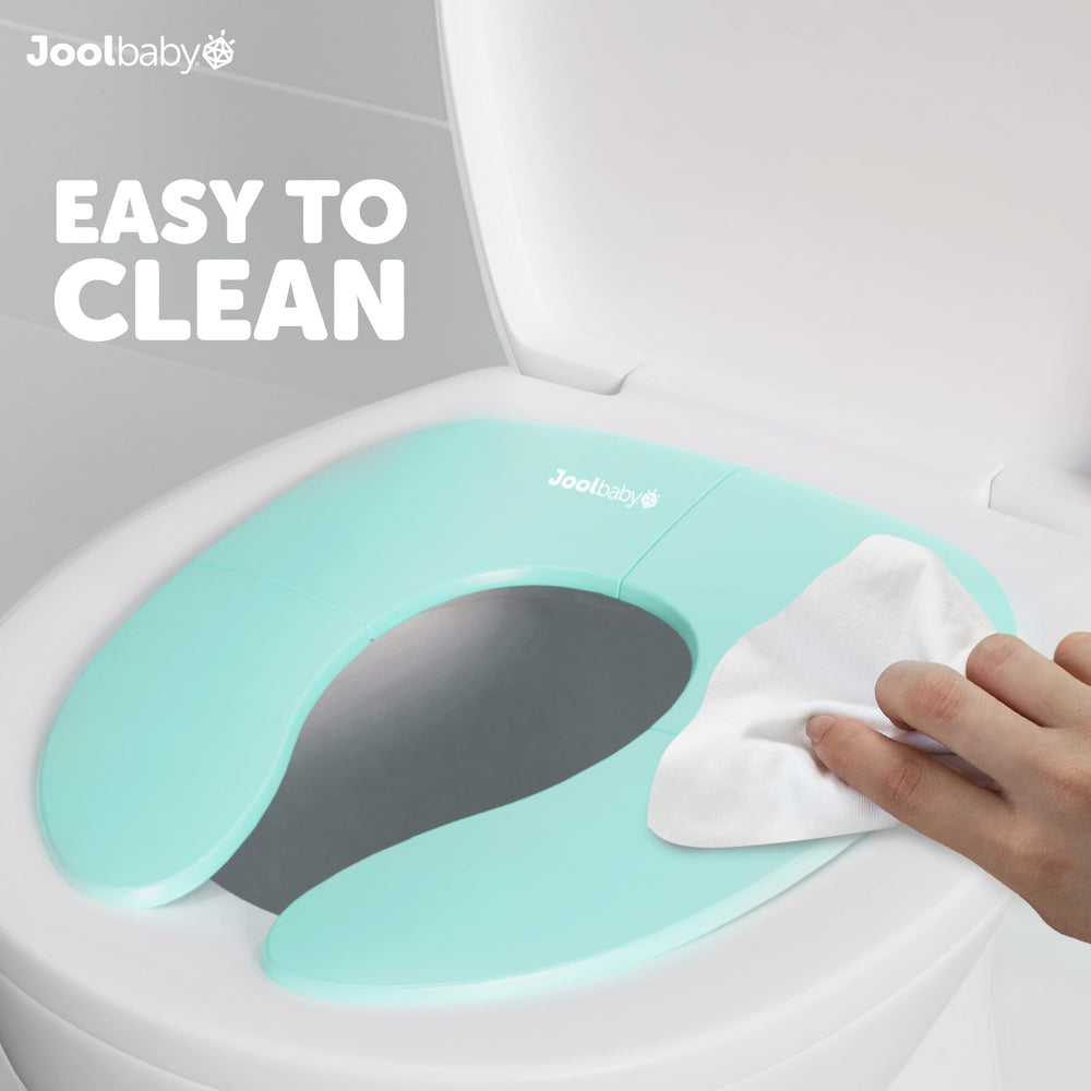 Jool Baby foldable potty seat cleans easily after use for quick cleanup.