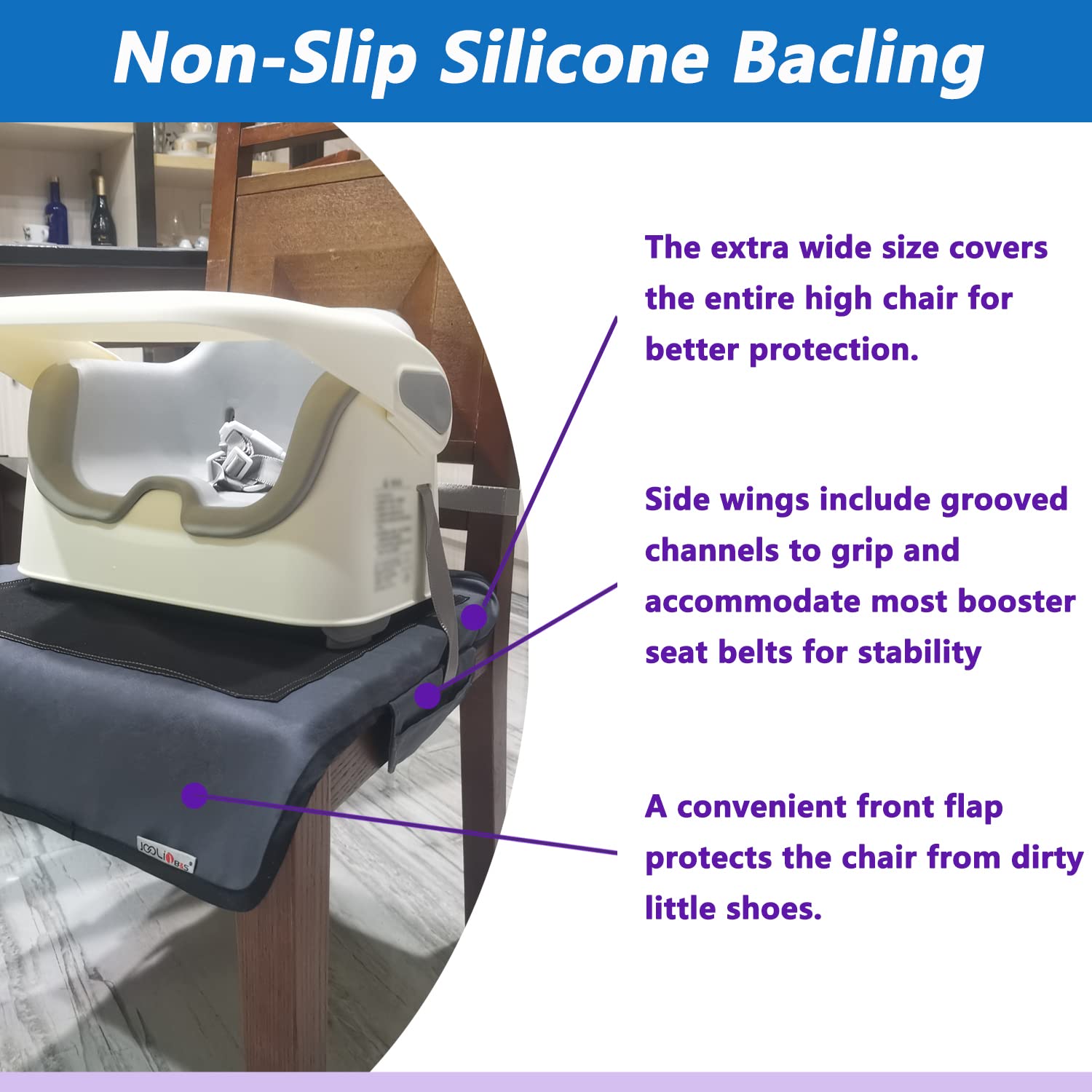 JOOLIO B&S booster chair cover compatible with most dining chairs for versatile use