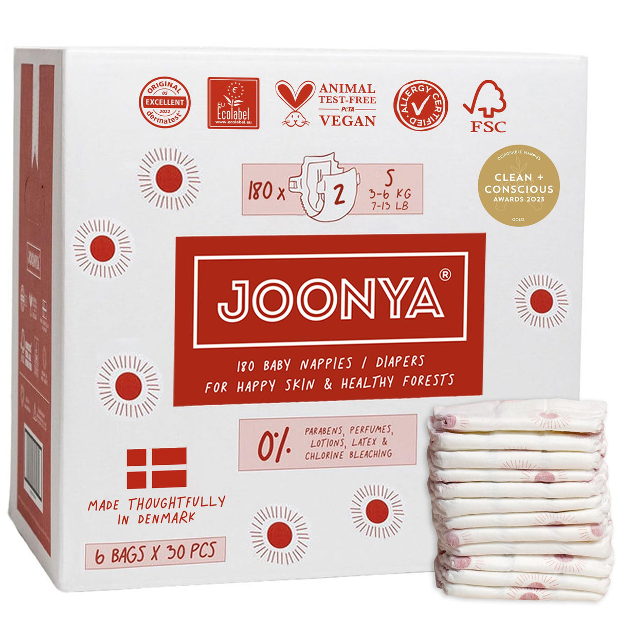 JOONYA Size 2 diaper with overnight absorbency for dry mornings