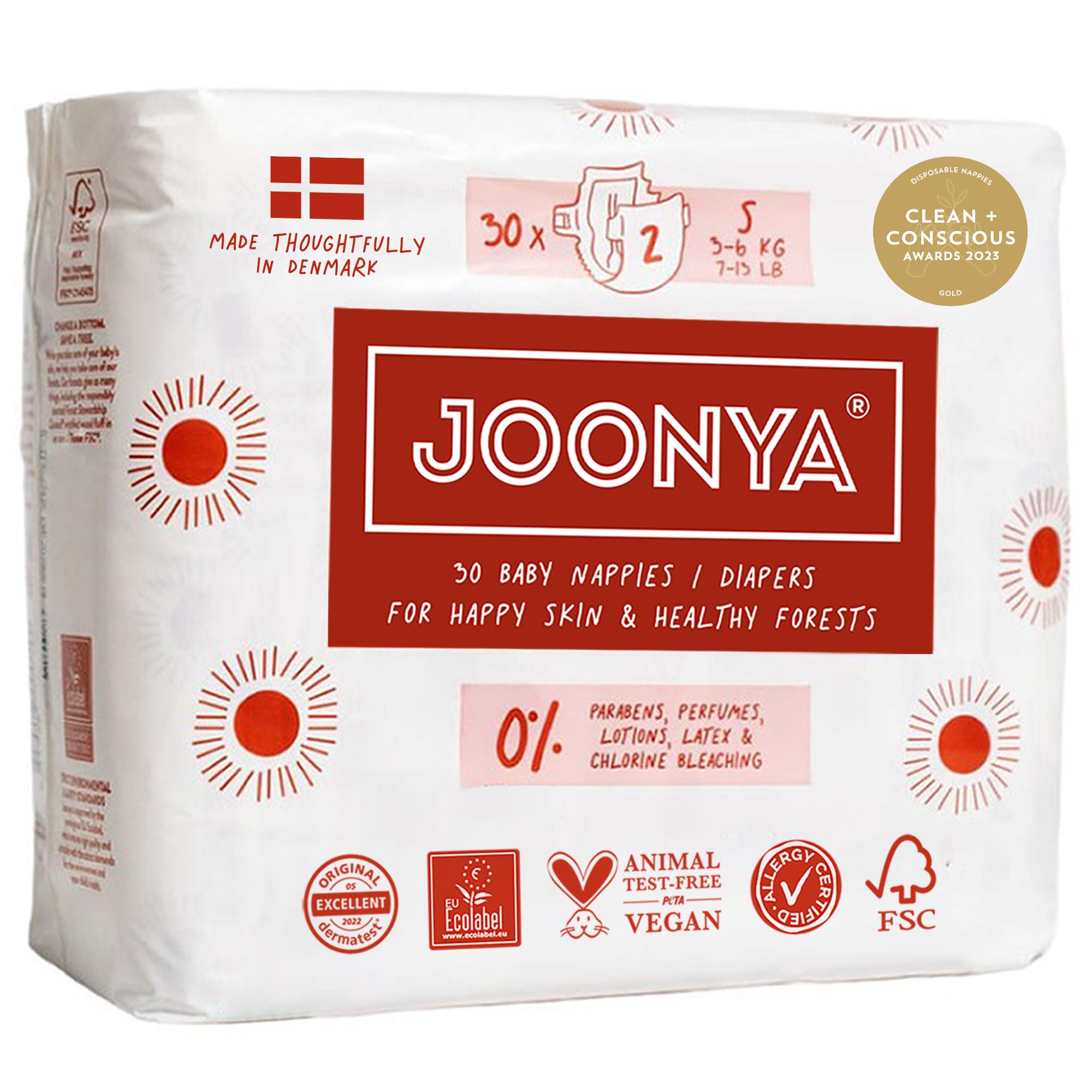 Joonya Baby Diapers Size 2-S overnight dry core for longer dry nights.
