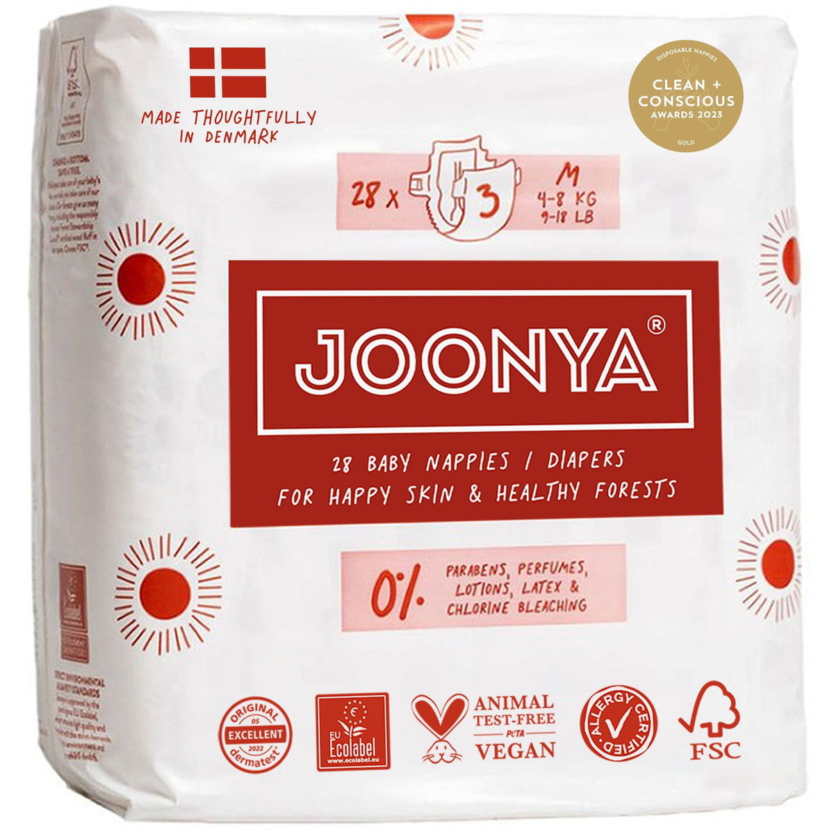 Joonya baby diapers size 3m packaging highlights eco-friendly design for overnight wear