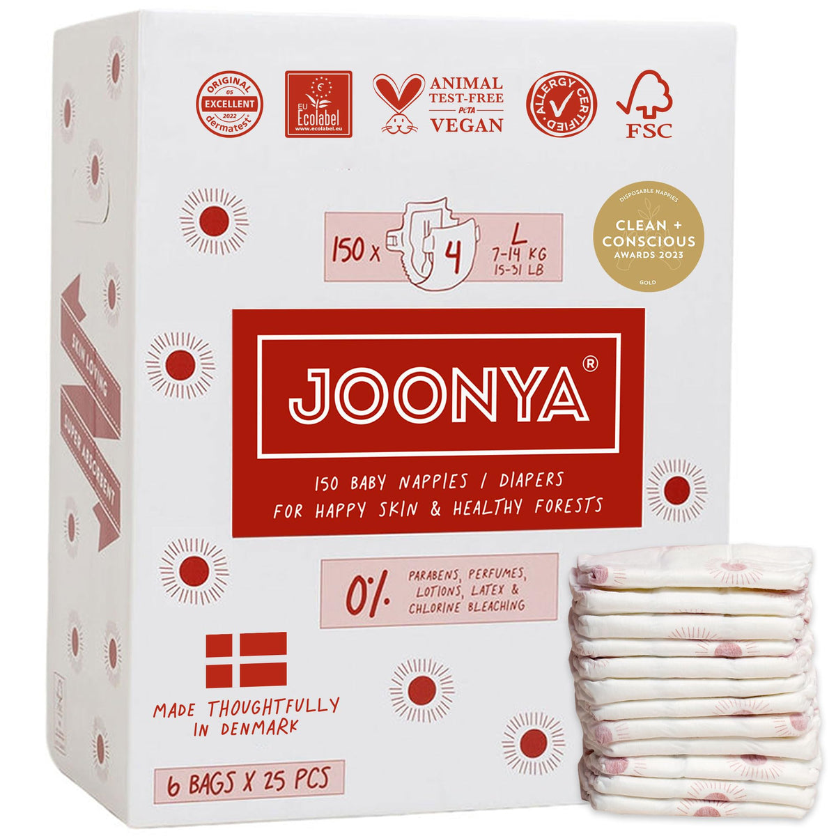 JOONYA Size 4 diapers provide overnight dry coverage for peaceful sleep