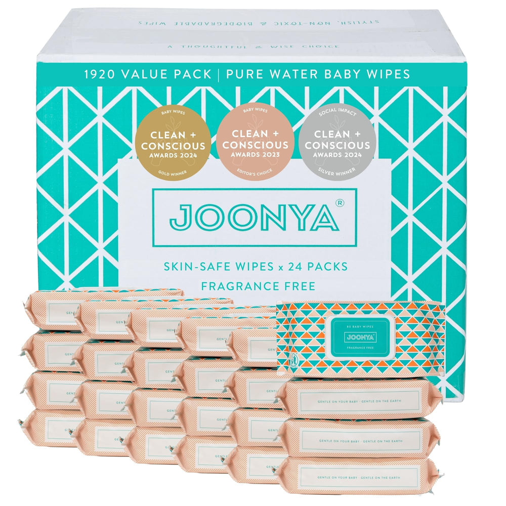 JOONYA Unscented Baby Wipes box-front showing fragrance-free formula for sensitive skin.