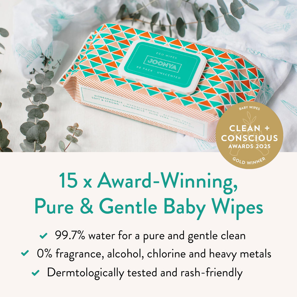 JOONYA wipes packaging highlights eco-friendly, compostable design.
