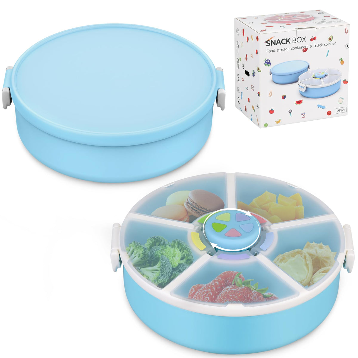 JOOPETALK rotating snack container with blue button to make snack time interactive.
