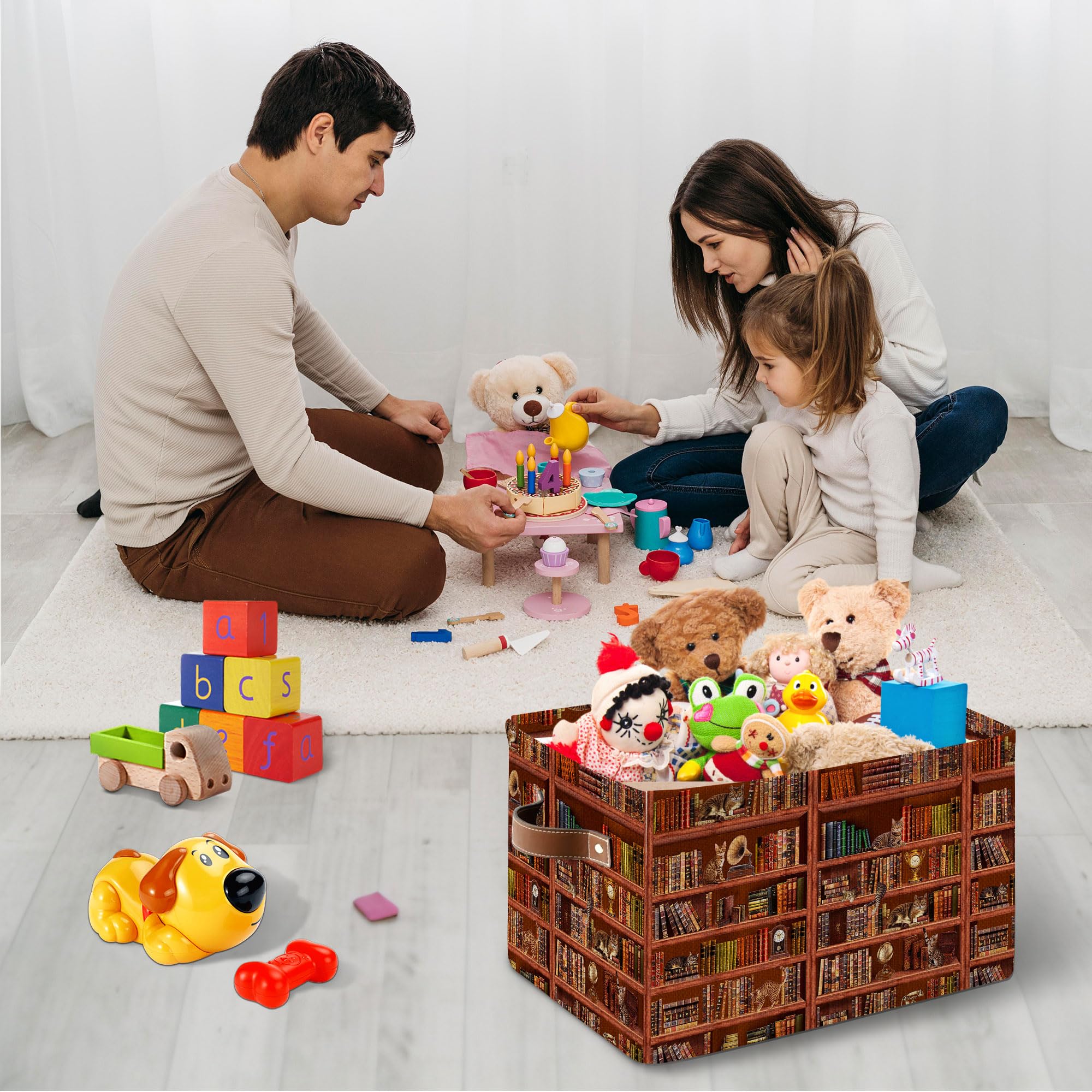 JOPJOLIW cat reading-themed basket adds whimsical decor and storage.