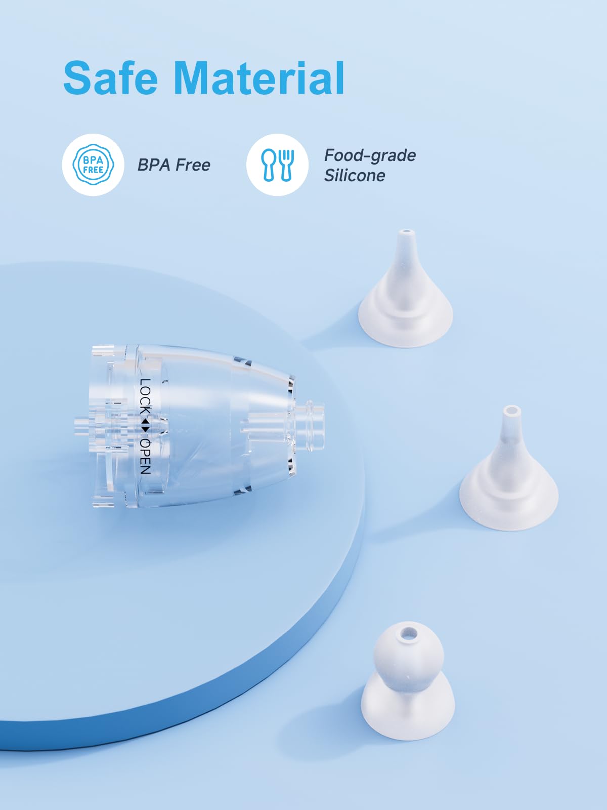 Jordcaslee flat silicone tip for deeper congestion; versatile nasal relief.