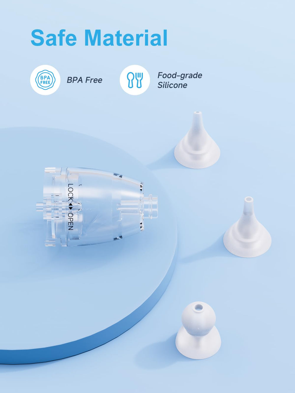 Jordcaslee flat silicone tip for deeper congestion; versatile nasal relief.