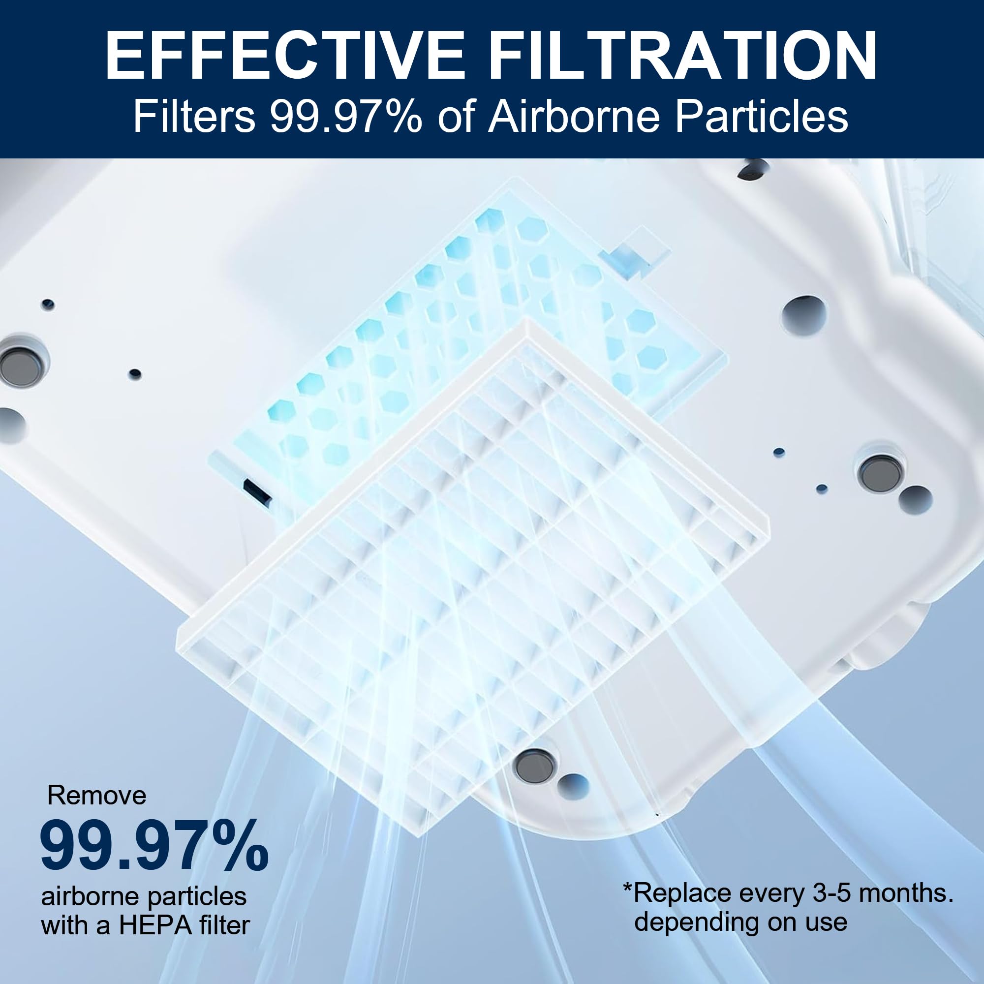 Jorlvar HEPA filter captures 0.3 micron particles for cleaner bottles.