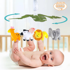 Joryuek crib mobile showing 360-degree rotation for baby engagement