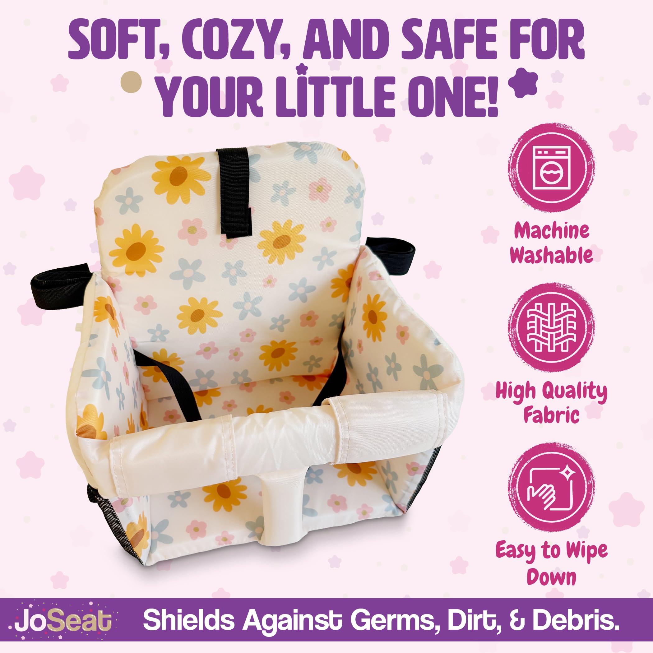 JoSeat high chair cover in floral pattern offering cozy protection