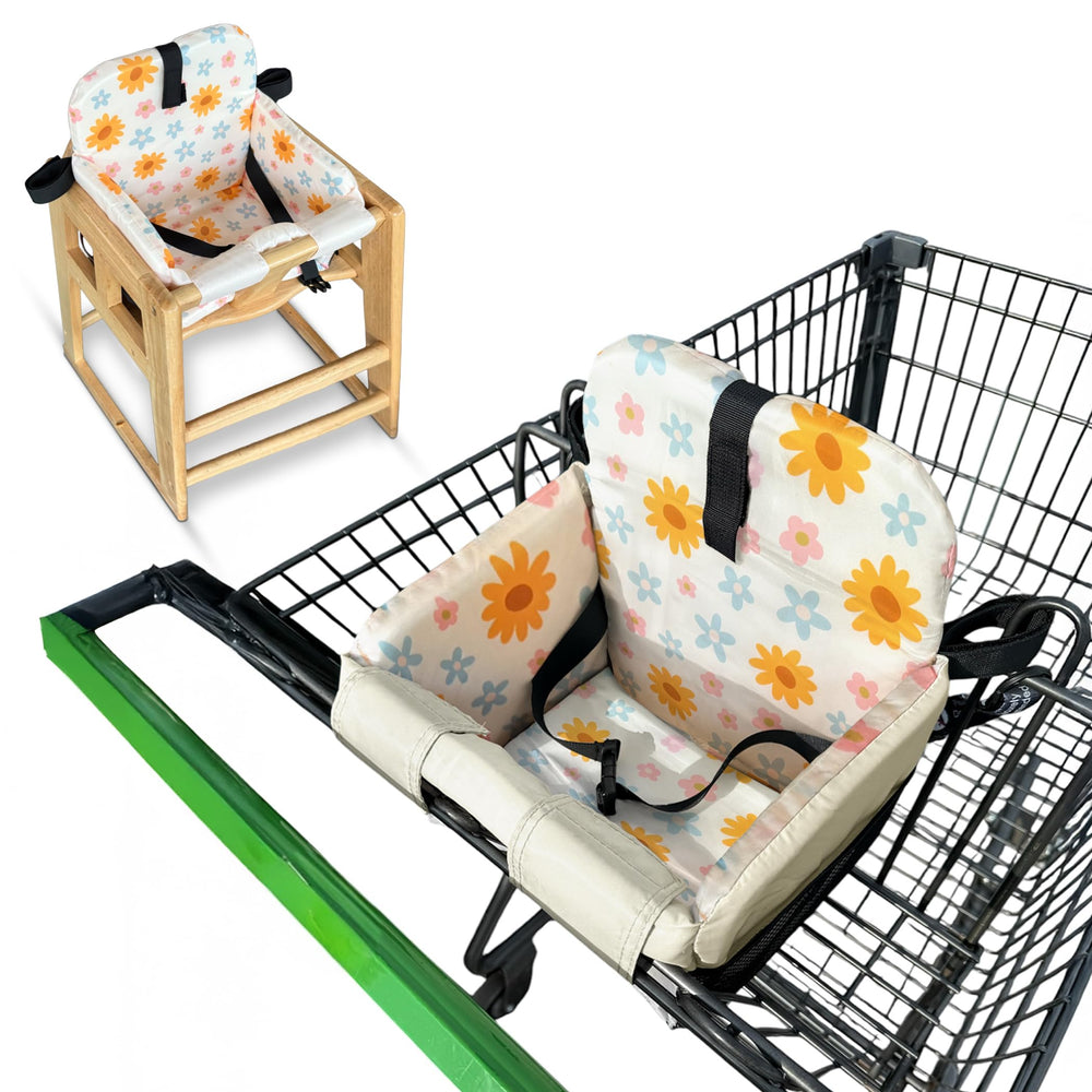 JoSeat shopping cart cover on a baby during grocery trip for clean comfort