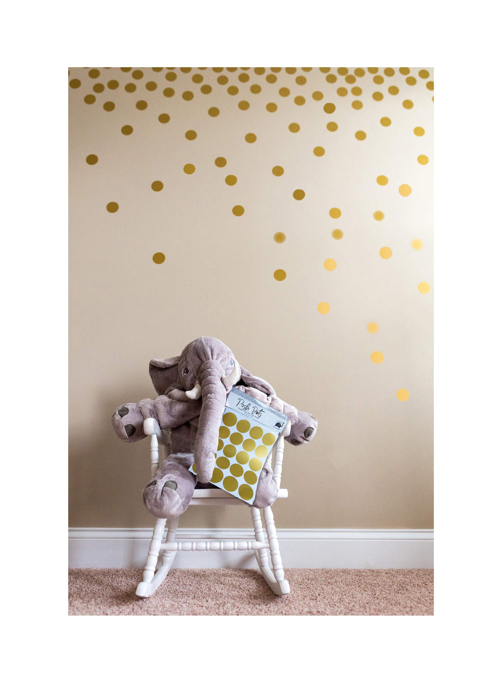 Josephine on Caffeine Posh Dots gold circle wall decal adds chic sparkle to nurseries.