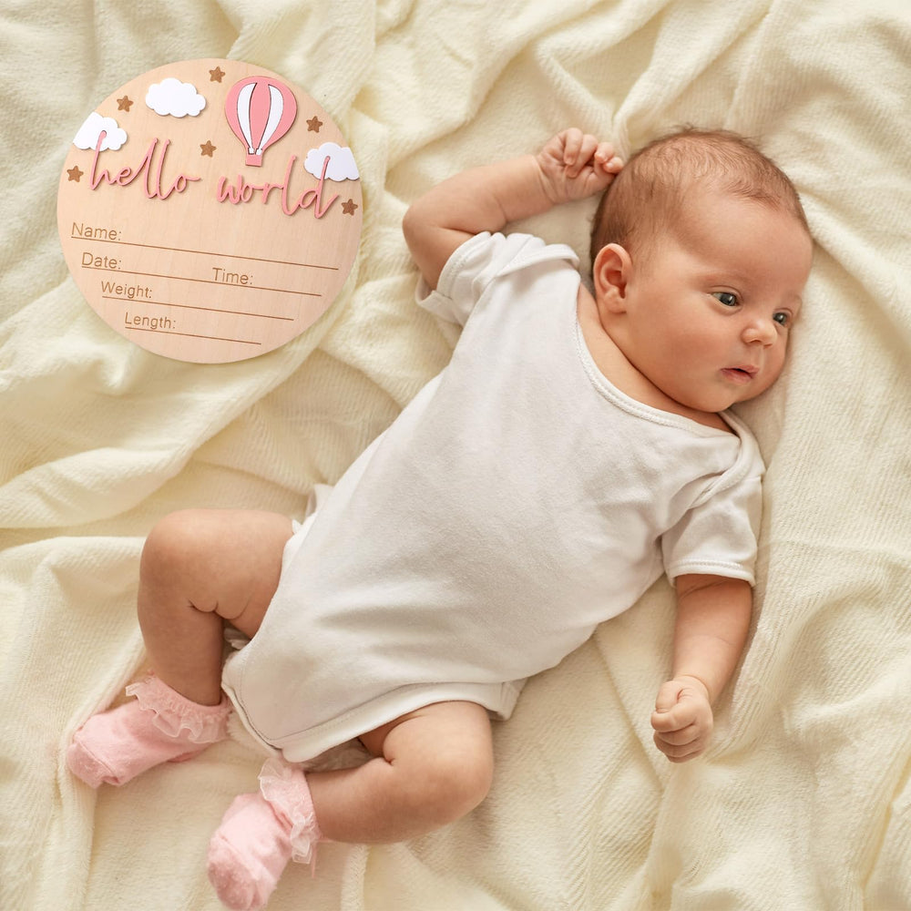 Josojoou hello world design marks birth details for keepsakes