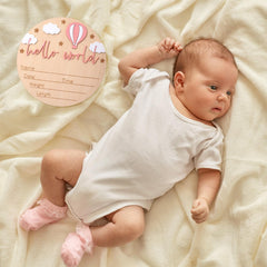 Josojoou hello world design marks birth details for keepsakes