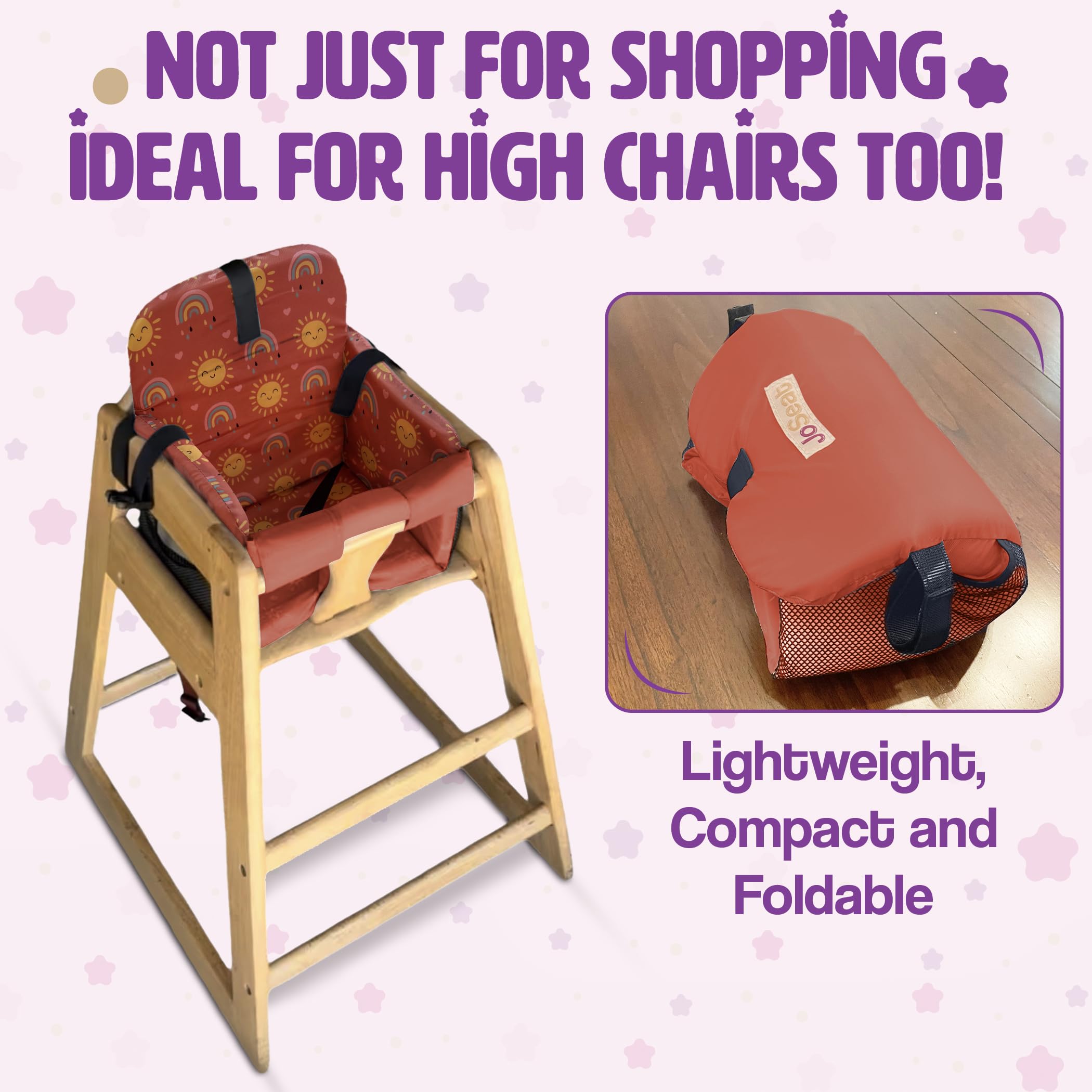 JoSeat portable cart cover folds compactly for travel and storage.