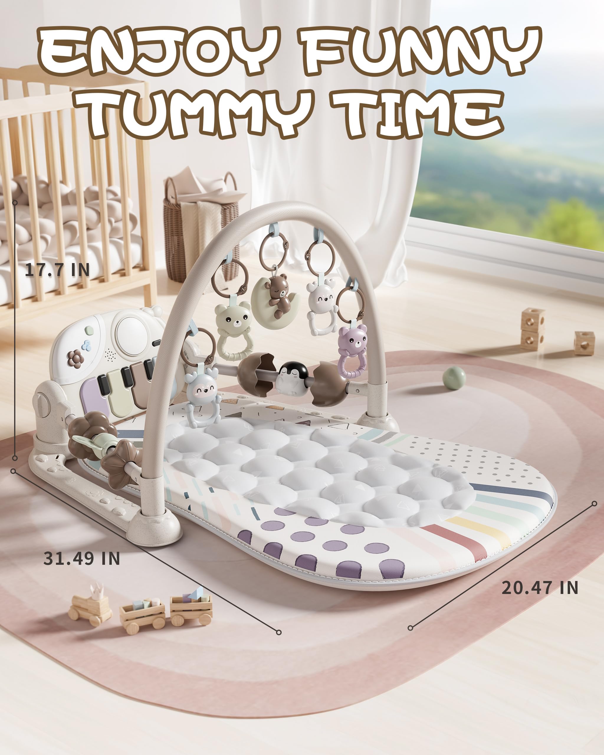 Jovow Baby Gym five detachable toys include rattles for interaction.