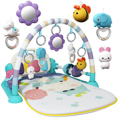 Jovow Baby Gym kick-and-play piano in green engages baby during tummy time
