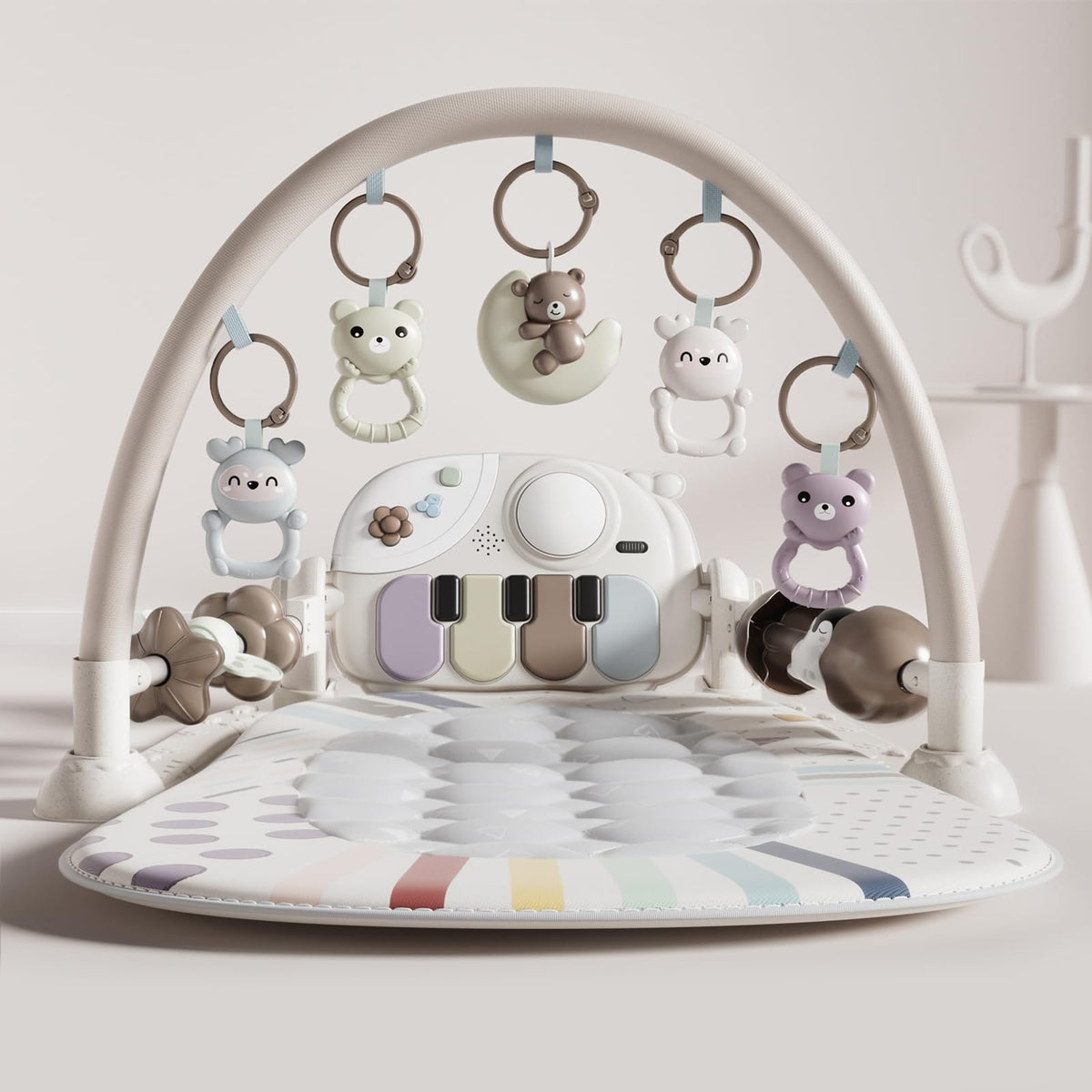 Jovow Baby Gym kick-piano arc promotes active play and sensory exploration.