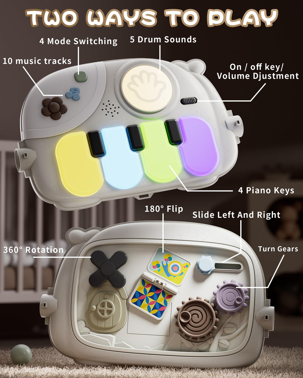 Jovow Baby Gym LED soft-light provides gentle, eye-friendly illumination for playtime.