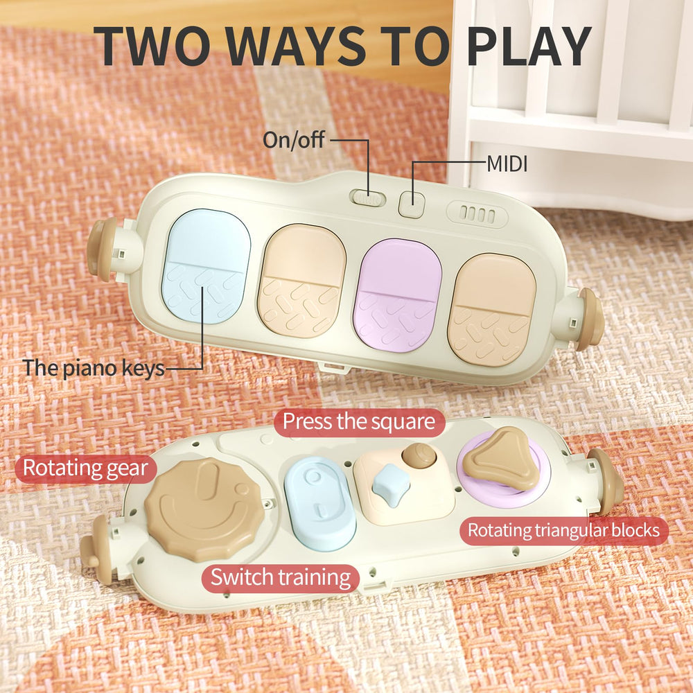 Jovow back panel with toys encourages tactile exploration and curiosity