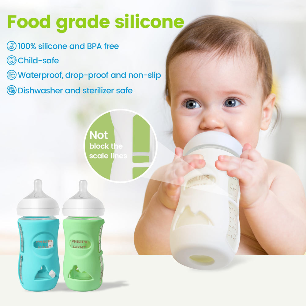 Joxodak white sleeve on Avent bottle enhances handling during feeds