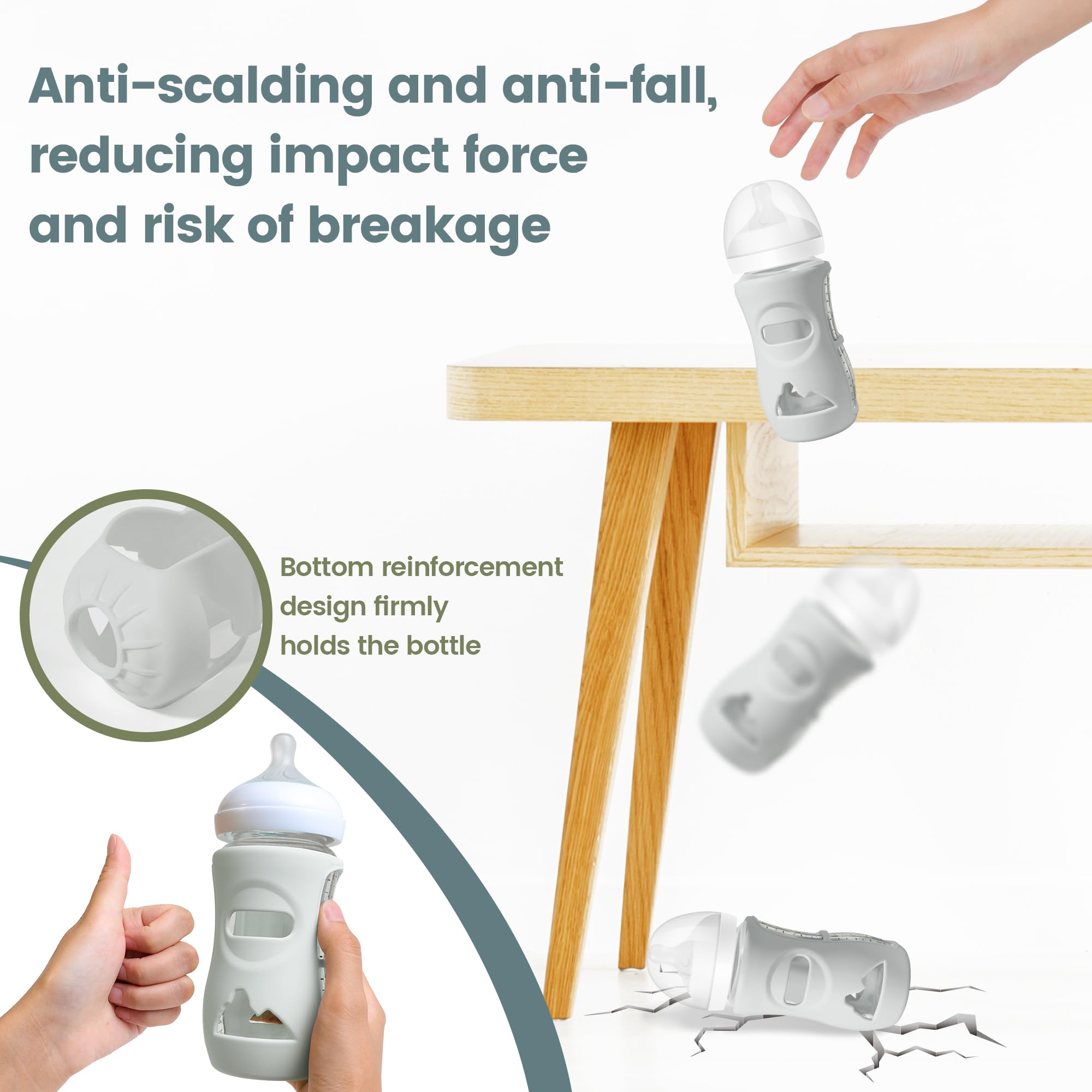 Joxodak beige silicone sleeve on Philips Avent 8 oz bottle blends with design
