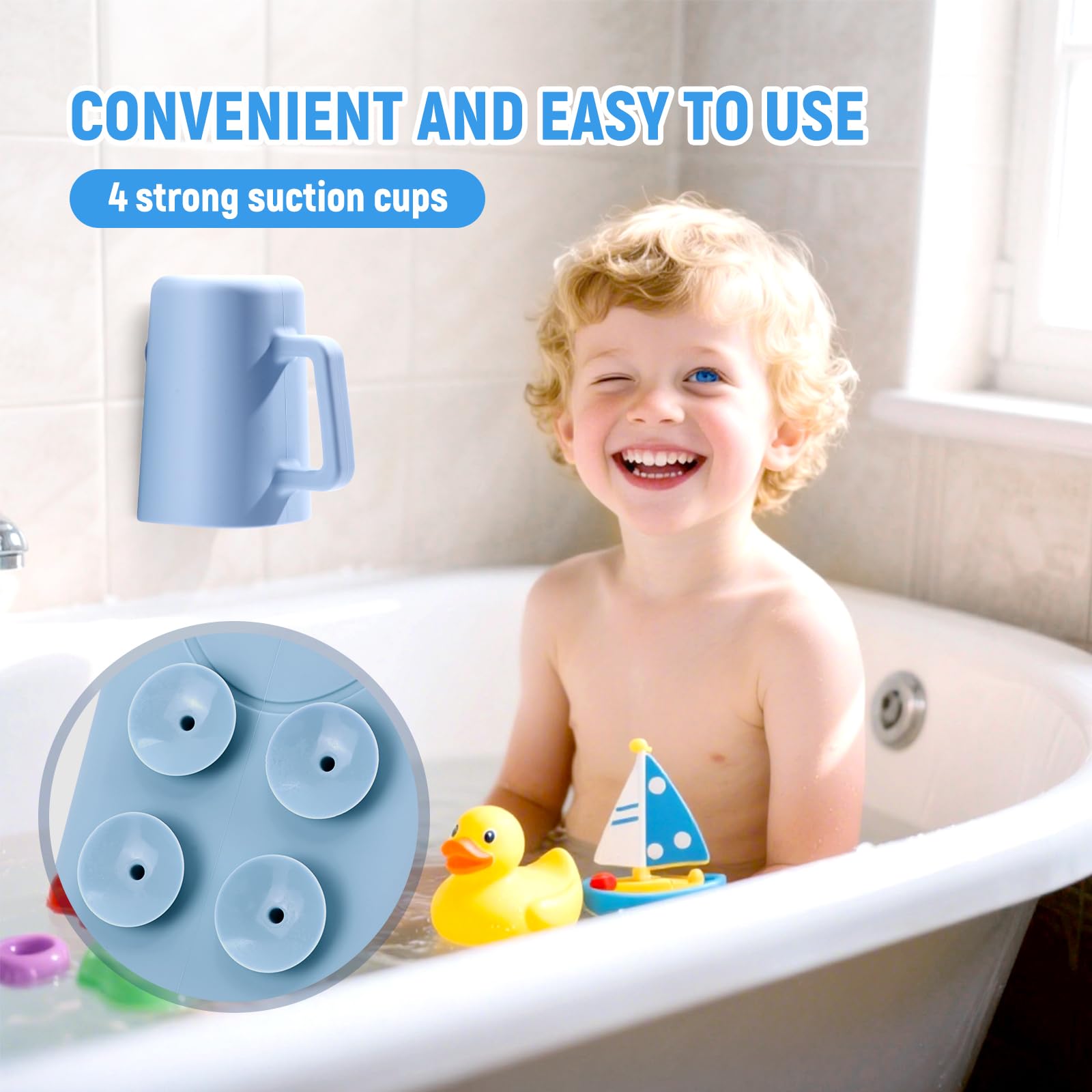JOY ANAN rinse cup with ergonomic handle for easy grip during bath time.