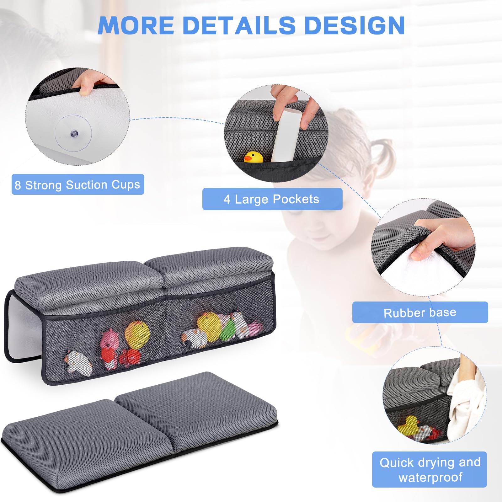 Joy Anan bath toy organizer pockets keep essentials within easy reach.
