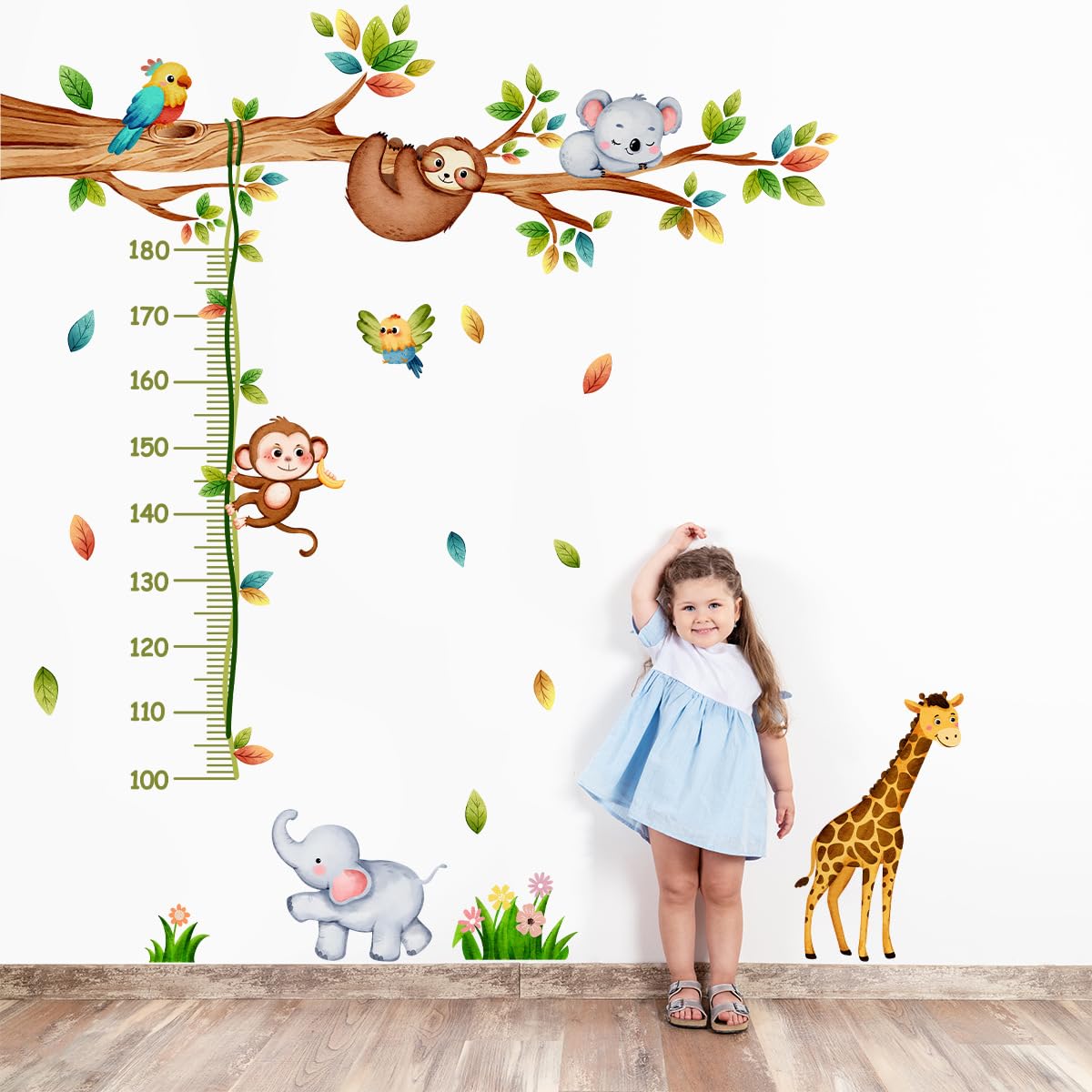 Joyartu height chart sheet 2 adds colorful jungle elements to a nursery wall.