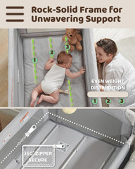 Joybai bassinet folded compact for storage and travel.