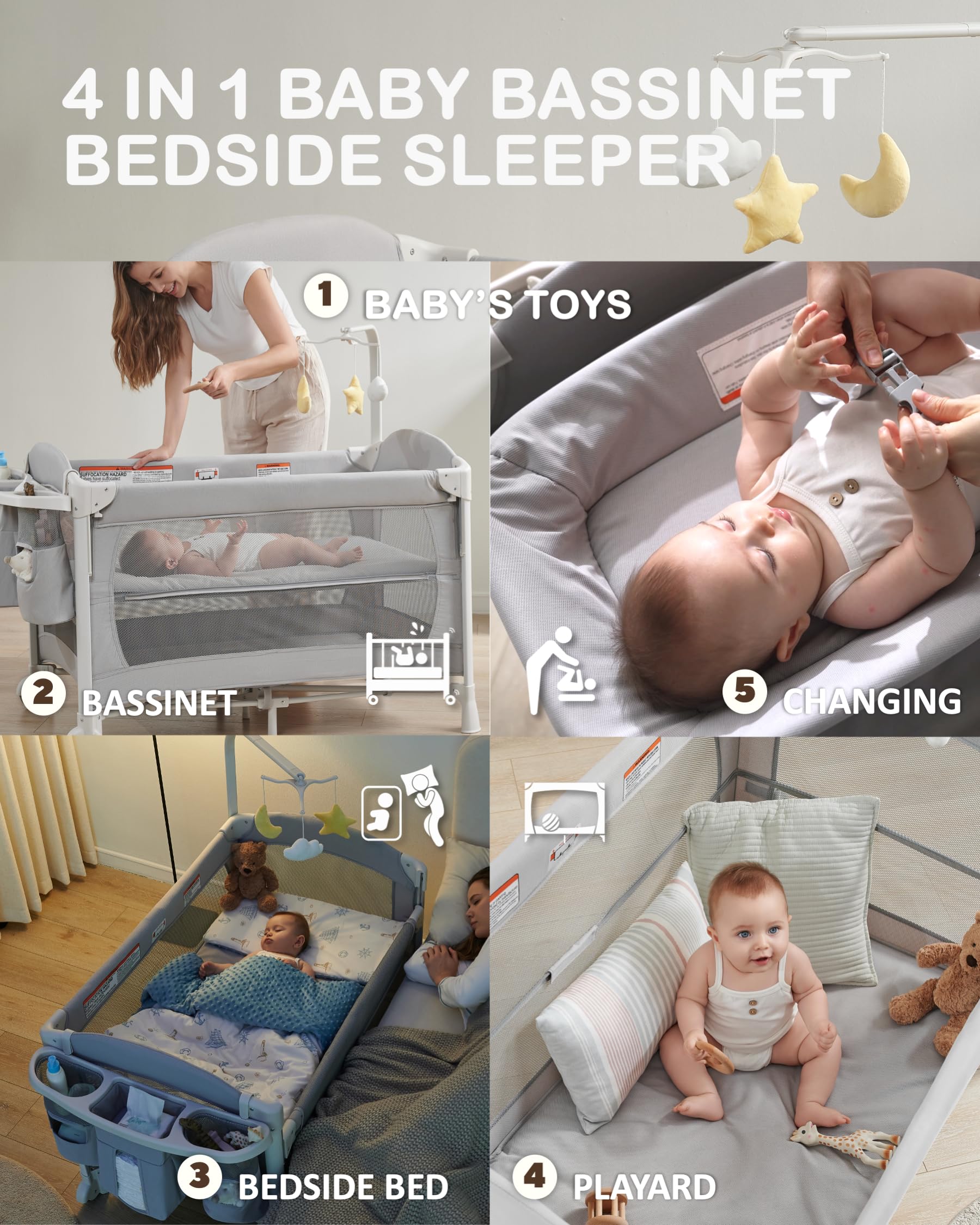 Joybai bedside sleeper close-up showing secure zipper system for nighttime safety.
