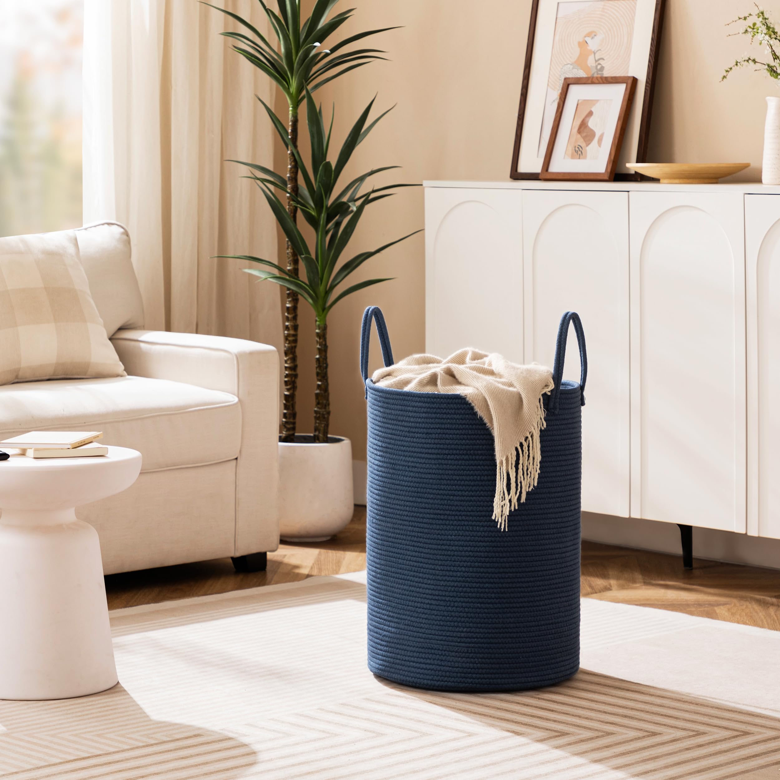 Joybest blanket basket in soft neutral color, complements modern decor.