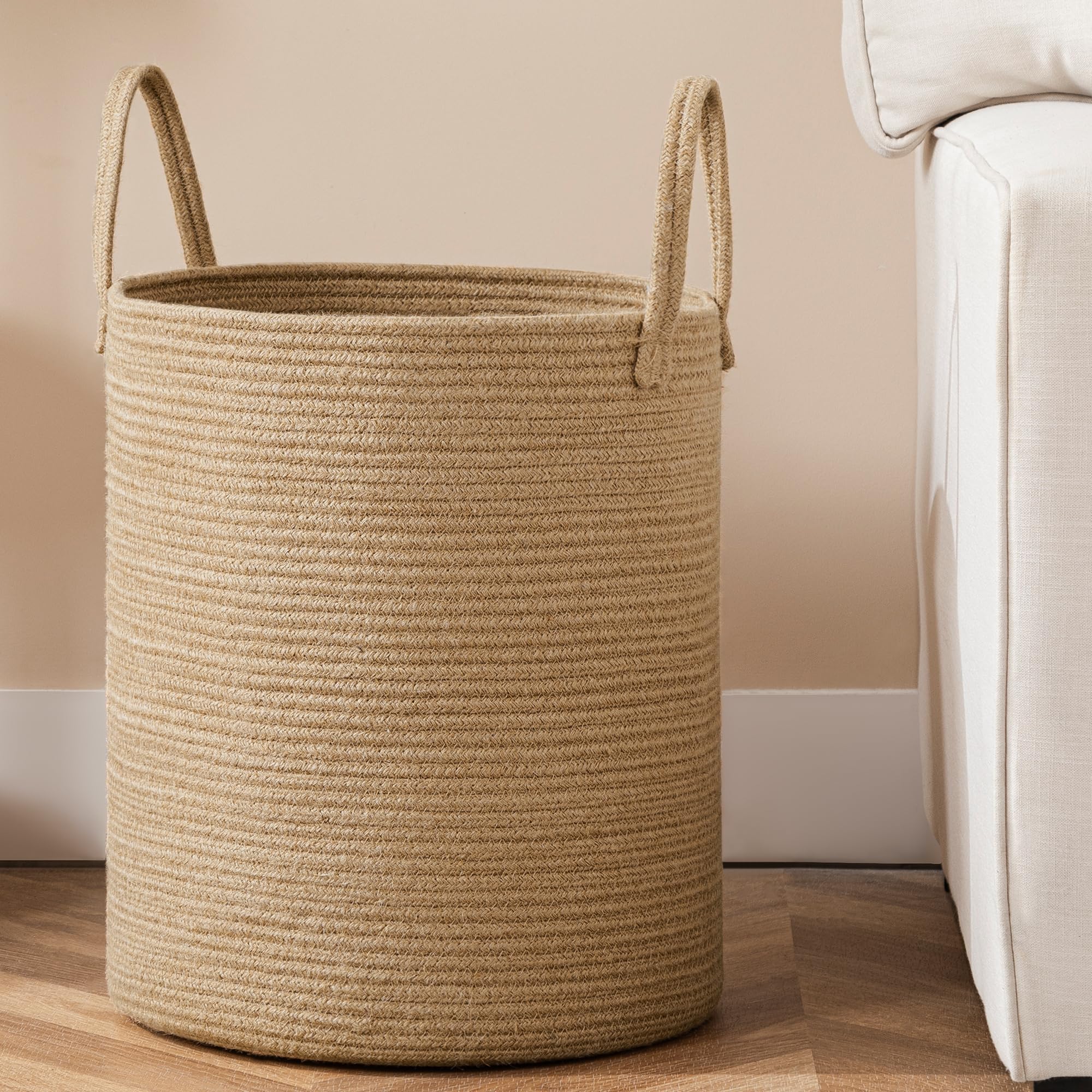 Joybest 52L laundry basket front view showing ample weekly clothes capacity.
