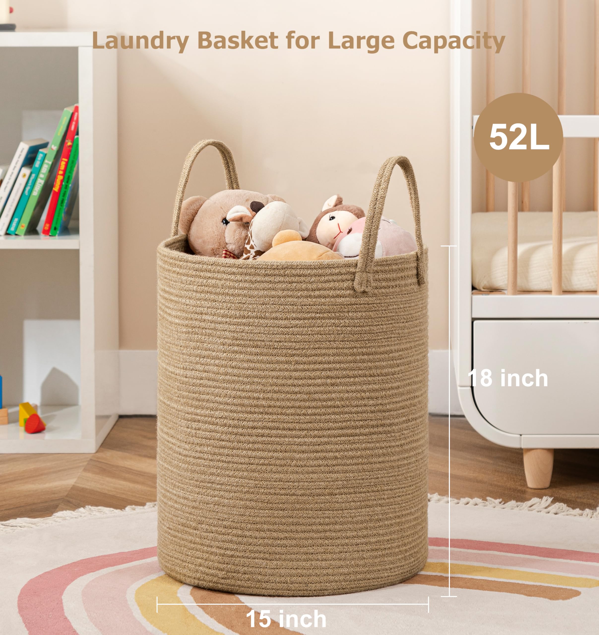 Joybest 52L basket handles detail highlighting sturdy, soft hand-woven design.