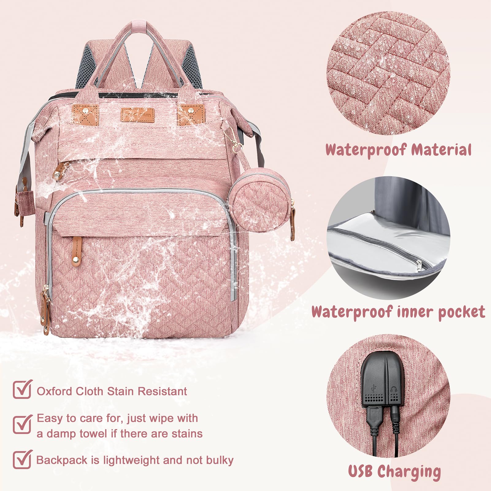 JOYCE diaper bag offers 19 pockets for organized baby essentials.