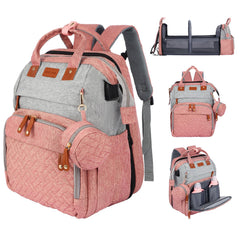 JOYCE diaper bag backpack with changing table and built-in changing pad for on-the-go changes.