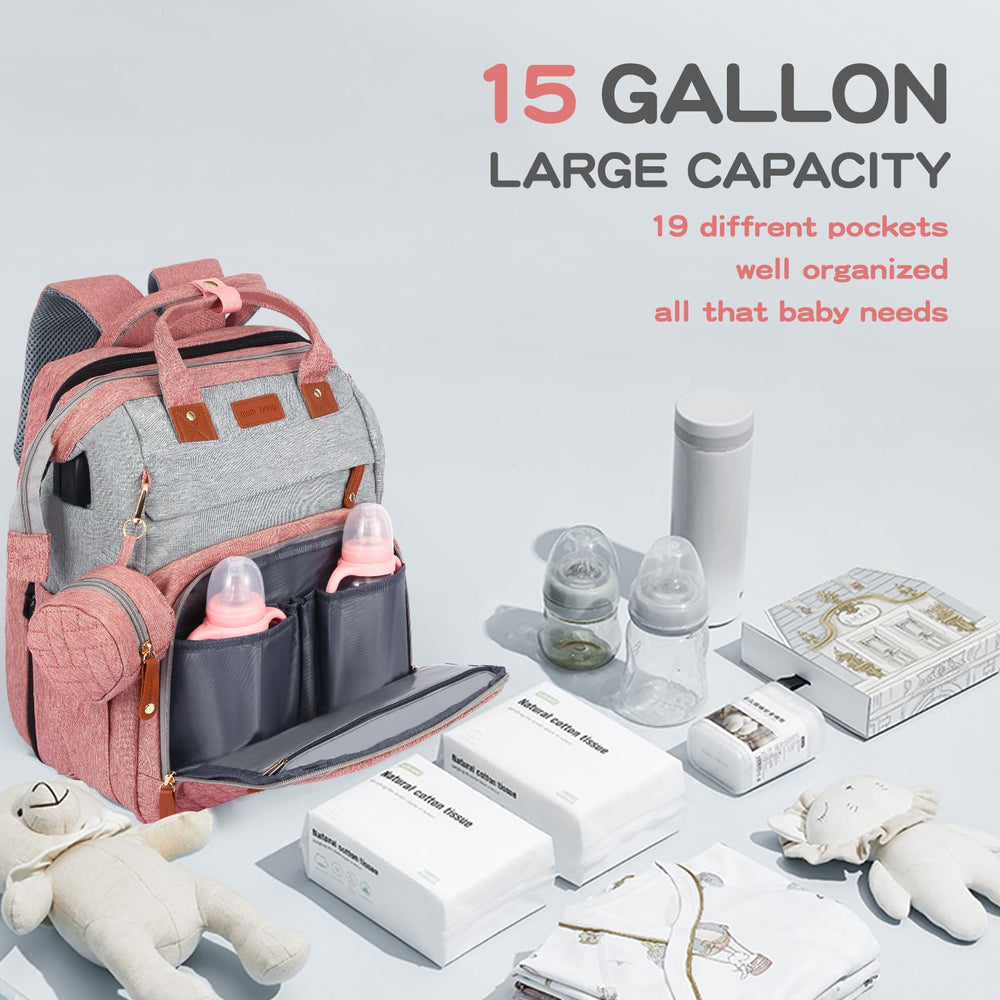 JOYCE diaper bag backpack with detachable changing table doubles as extra storage space.
