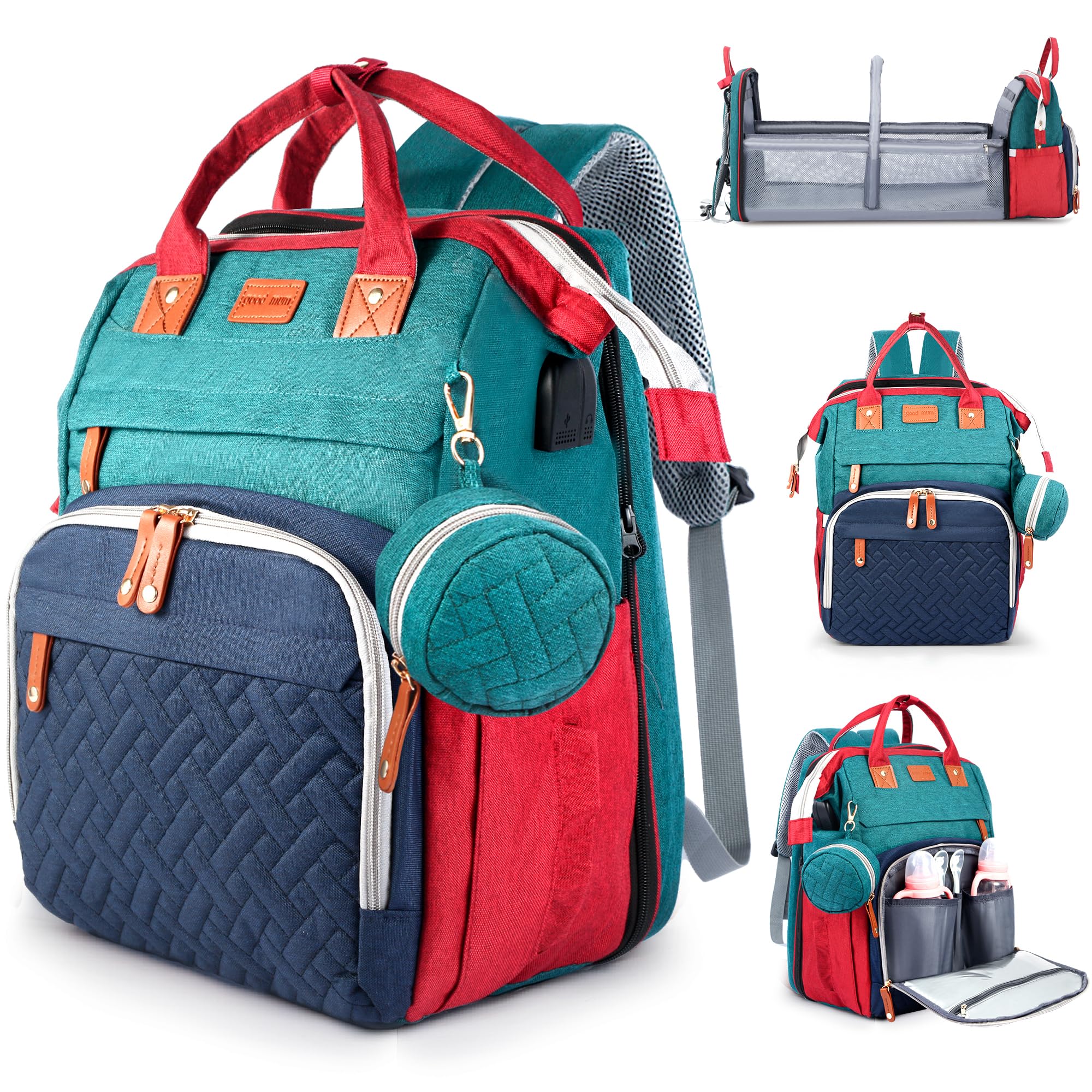JOYCE diaper bag with changing table enables quick on-the-go diaper changes.