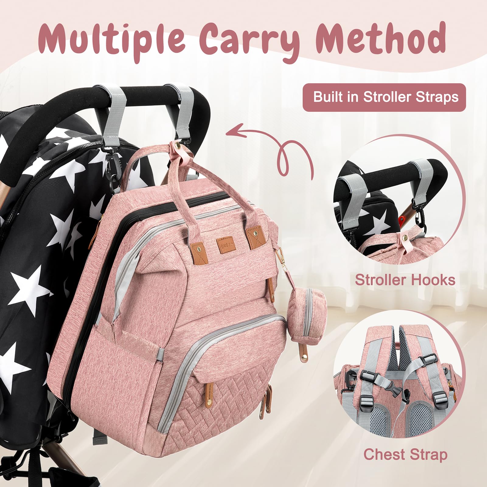 JOYCE diaper bag's detachable changing table converts into spacious storage.