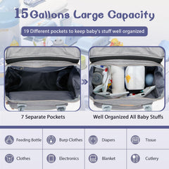 JOYCE diaper bag grey insulated bottle pocket keeps drinks at target temperature.
