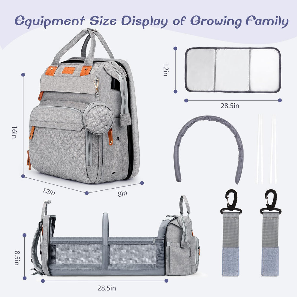 JOYCE diaper bag grey removable changing table for flexible use.