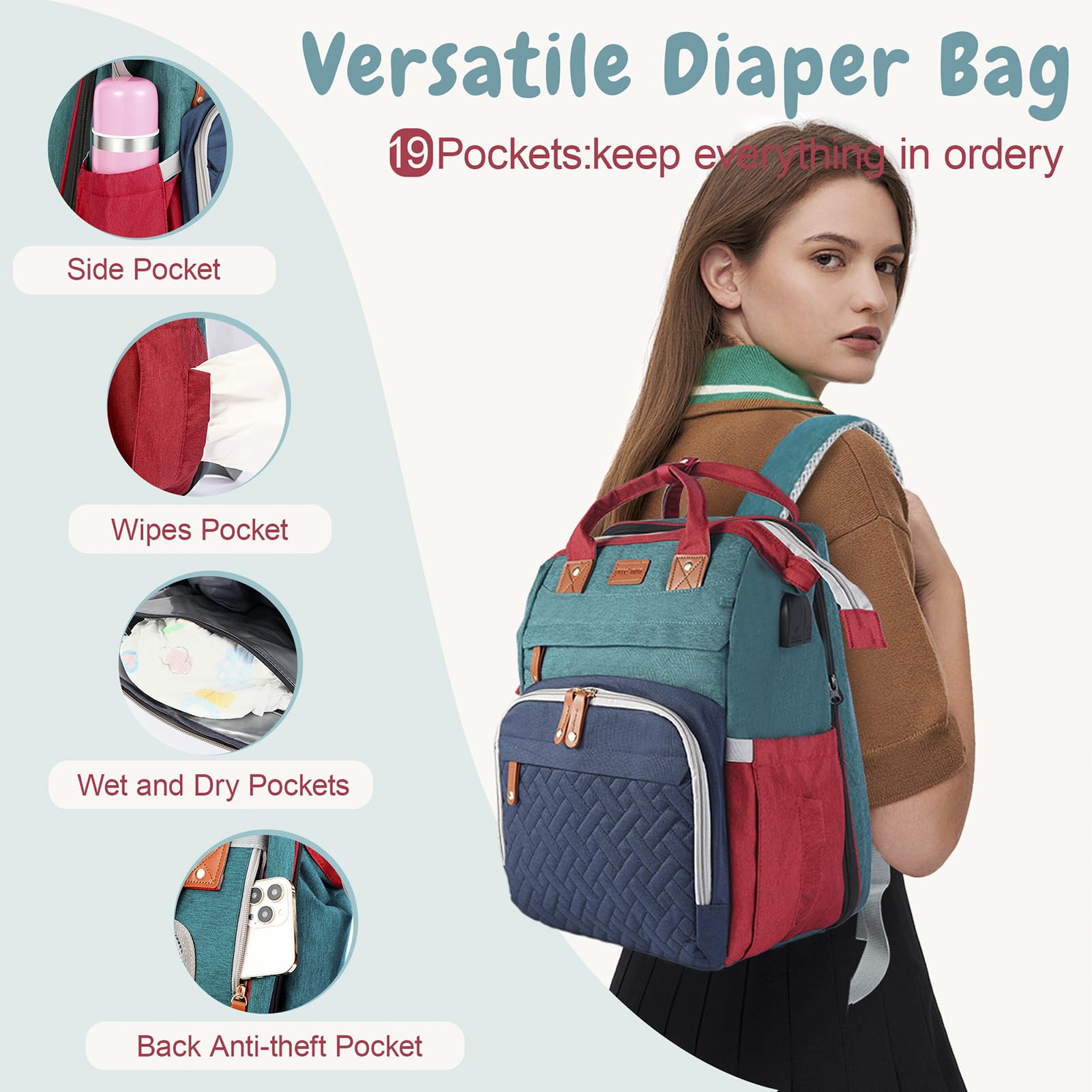 JOYCE diaper bag insulated bottle pocket keeps bottles at the right temperature.
