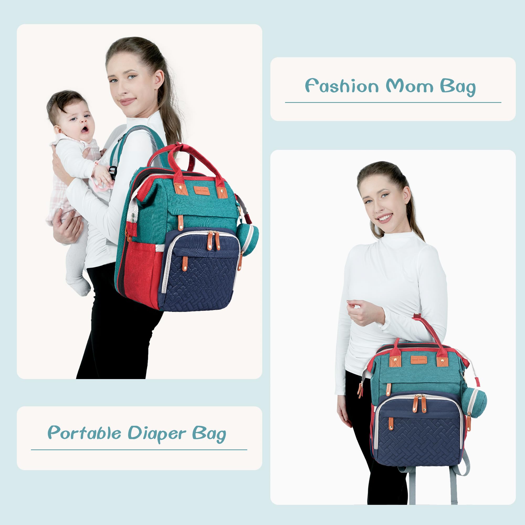 JOYCE diaper bag waterproof fabric withstands daily use and cleans easily.