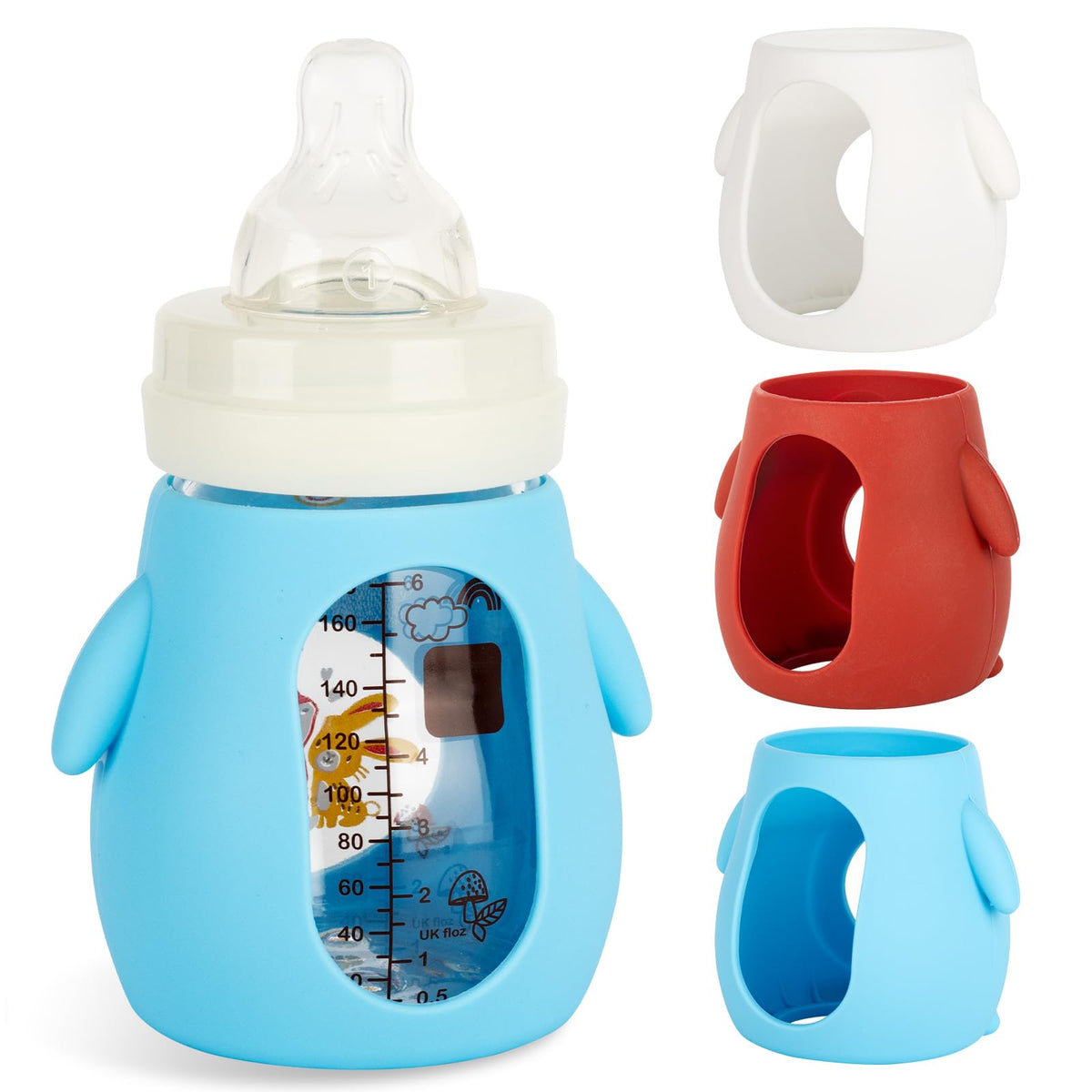 Joyfeed 6oz Mam glass bottle sleeve fits snugly for secure, slip-free use.